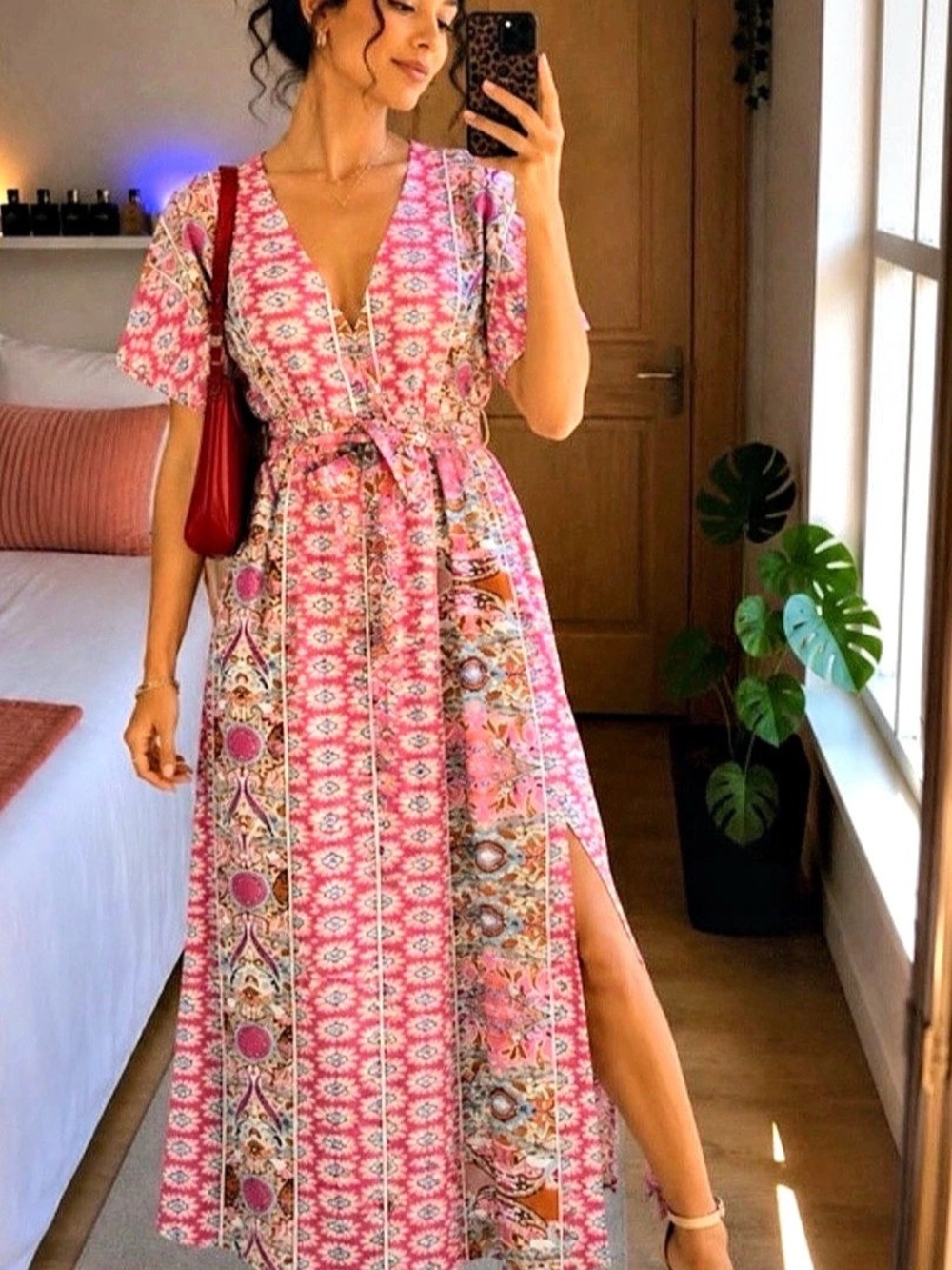 Sosandar Pink Paisley Print Wrap Maxi Dress Pink & Blue